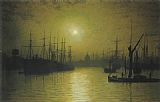 John Atkinson Grimshaw Canvas Paintings - Nightfall down the Thames
